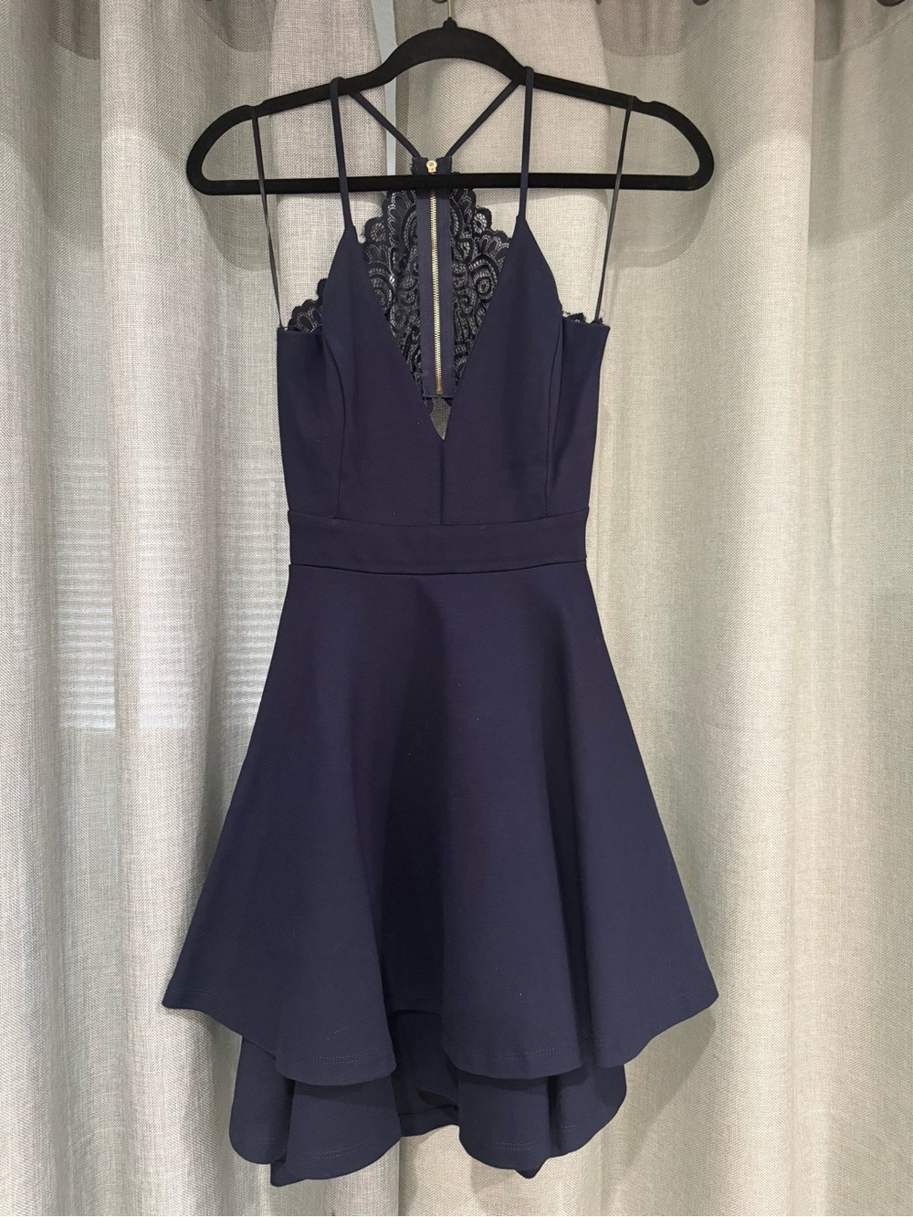 Windsor Navy Lace-Back High-Low Party Dress